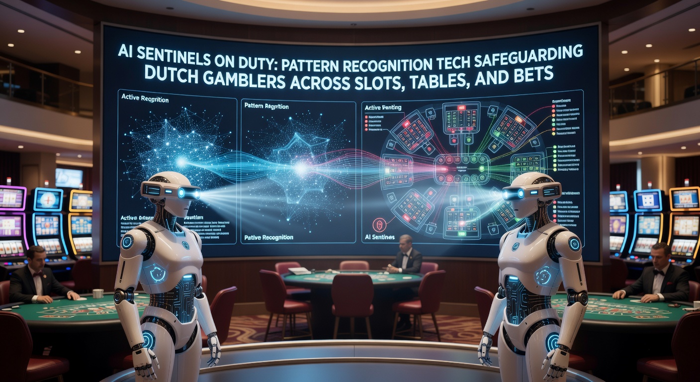 AI-algoritmes analyseren gokpatronen op Nederlandse casino-platforms, met grafieken die risicovolle trends detecteren in slots en sportweddenschappen