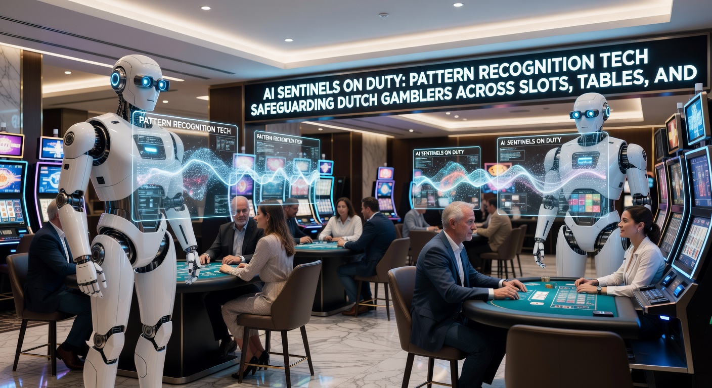 Grafiek toont AI-detectie van risicopatronen in live dealer tafels en sportbets, met dalende lijnen voor problematisch gedrag na interventies in Nederlandse casinos