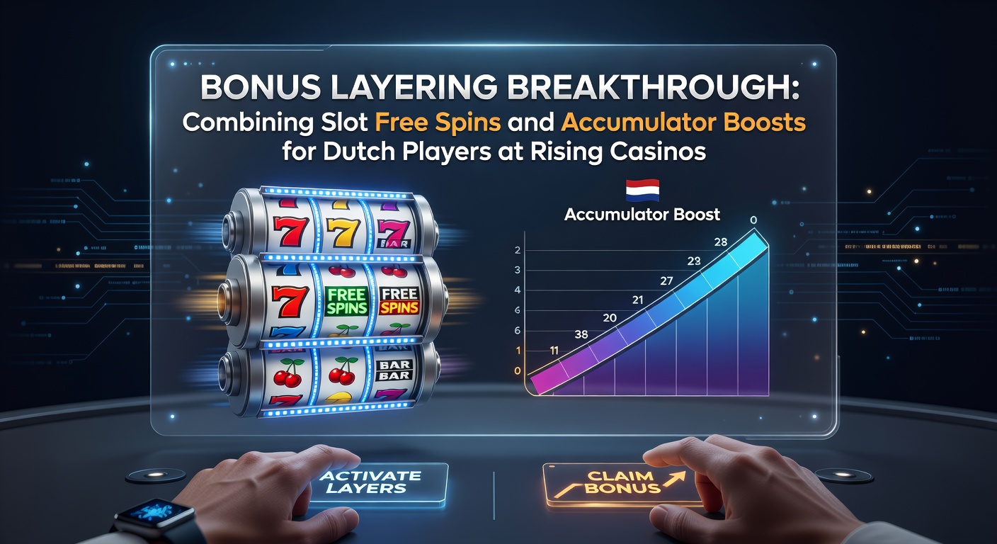 Grafische weergave van bonus layering met overlappende free spins en accumulator boosts op een slotmachine-interface voor Nederlandse spelers