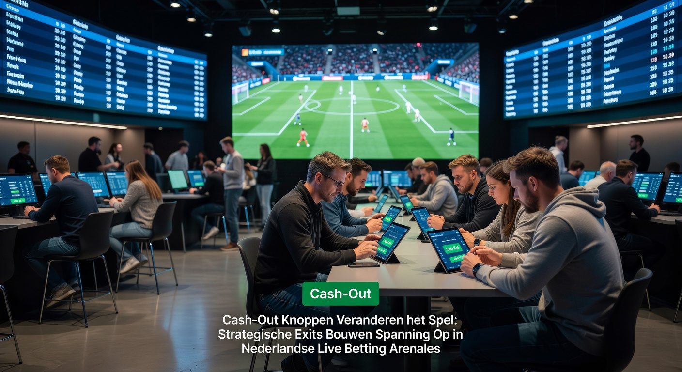 Schermafbeelding van een live betting interface met prominente cash-out knop tijdens een Eredivisie wedstrijd, waar de spanning voelbaar is in real-time odds
