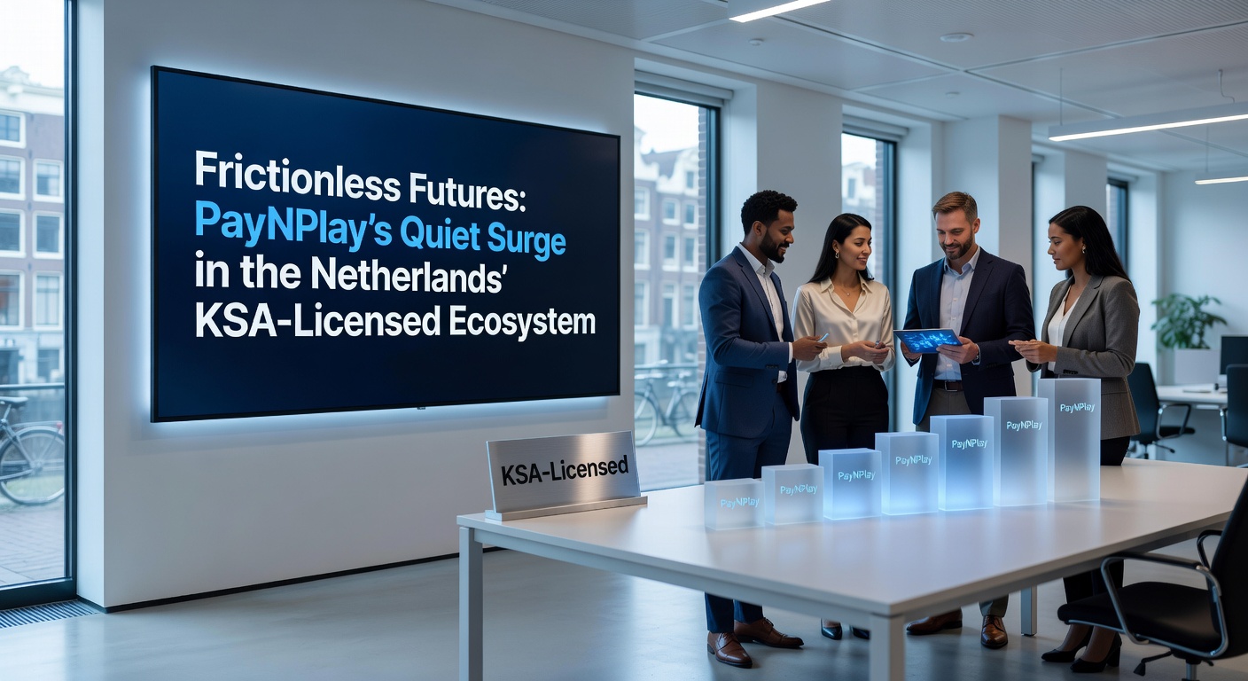 Grafische weergave van een naadloos PayNPlay-proces waarbij een speler direct vanaf de bank inlogt en speelt bij een KSA-gelicenseerd Nederlands online casino, zonder registratiestappen
