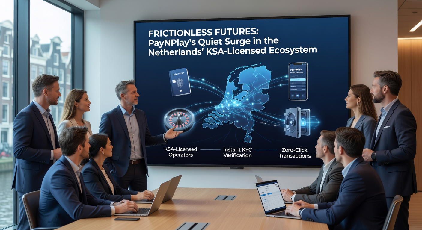 Screenshot van een PayNPlay-interface op een Nederlands casino-platform, tonend directe banklogin en instant speltoegang onder KSA-logo, met grafieken van groeiende adoptie