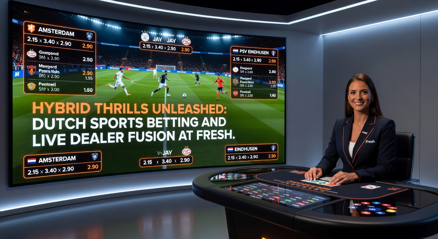 Schermafbeelding van een hybride sportweddenschap en live dealer sessie bij Fresh, met een voetbalwedstrijd en roulette tafel naast elkaar
