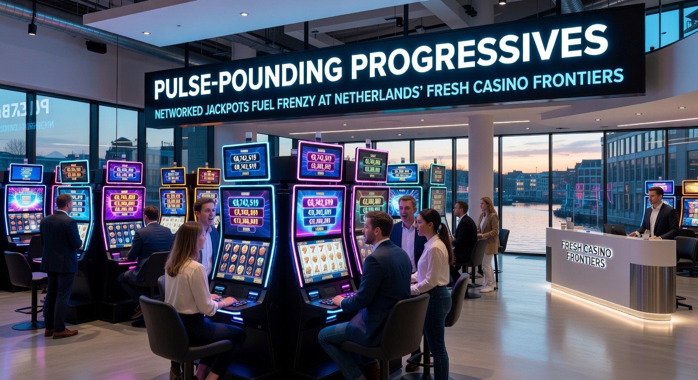 Schermafbeelding van een bruisende progressive jackpot meter die oploopt op een Nederlands online casino platform, met confetti-effecten en spelerscommentaar