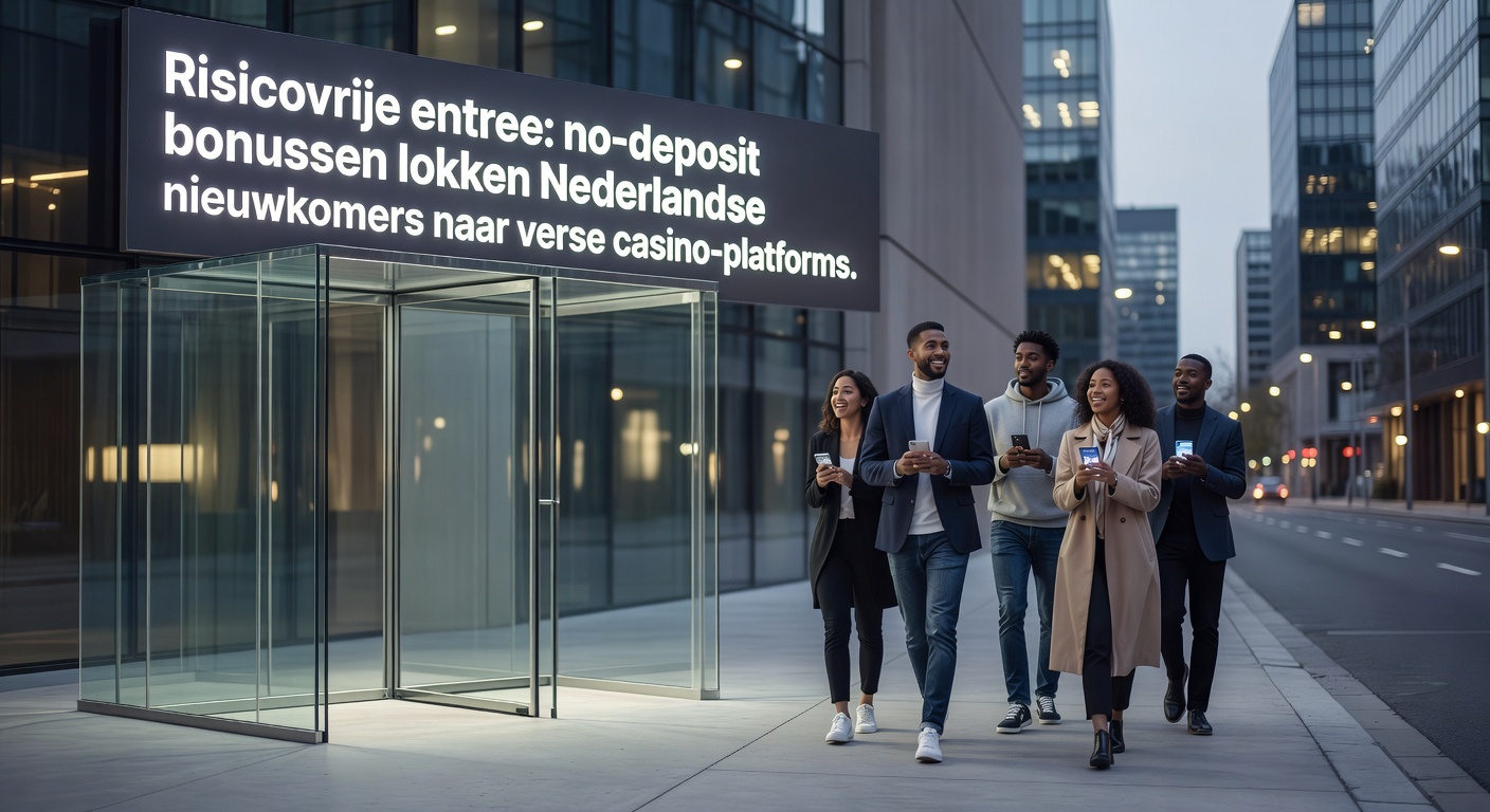 Schermafbeelding van een no-deposit bonus promotie op een Nederlands casino-platform met spins en voorwaarden
