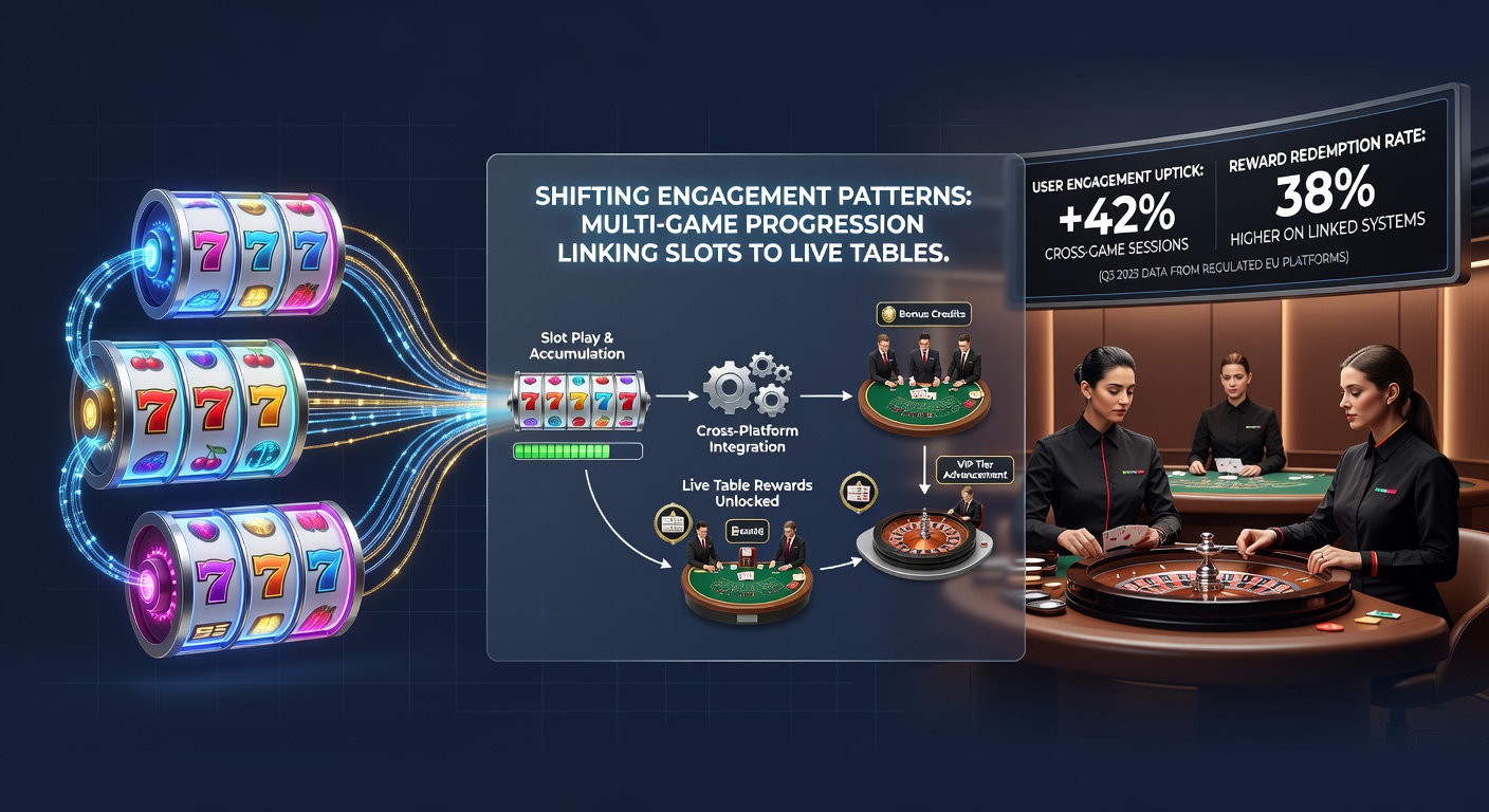 Illustratie van gekoppelde progressiesystemen tussen slots en live tafels op Europese gokplatforms