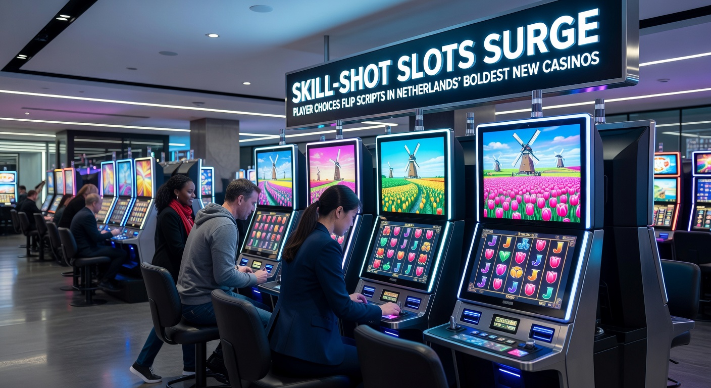 Spelers richten skill-shot in een dynamische slotinterface bij een Nederlands online casino, met keuzes die reels beïnvloeden