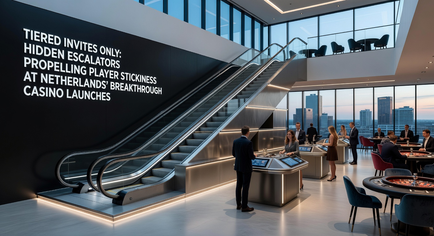 Grafiek van tiered invite-systemen in Nederlandse casinos, met stijgende loyaliteitscurves en exclusieve levels